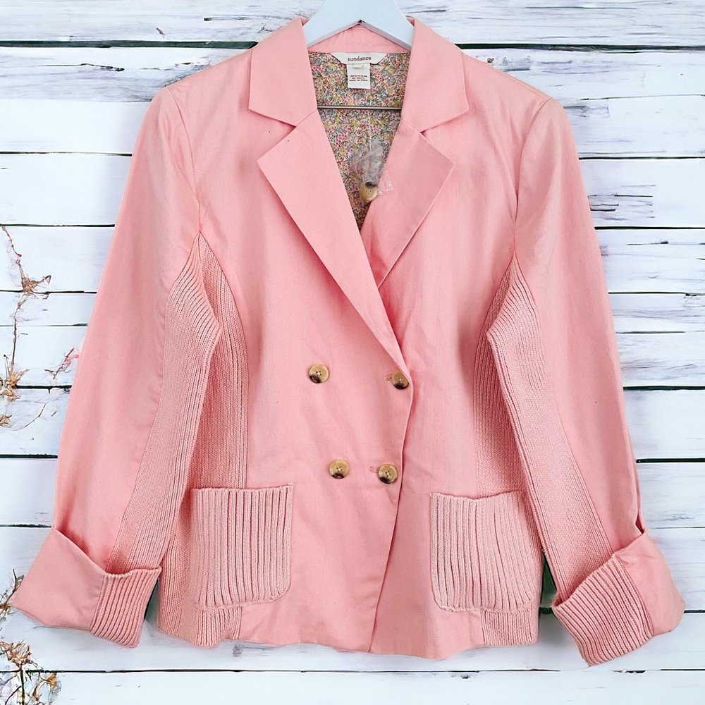 PLUS Sundance NEW Bubblegum Pink 100% Cotton With Ribbed Stretch Panels Blazer